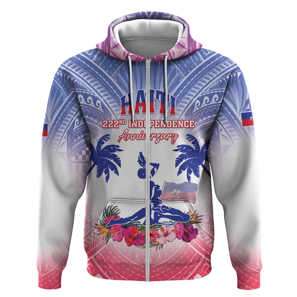 Personalised Haiti Independence Day Zip Hoodie Neg Maron Polynesian Style LT05 Zip Hoodie Blue - Polynesian Pride