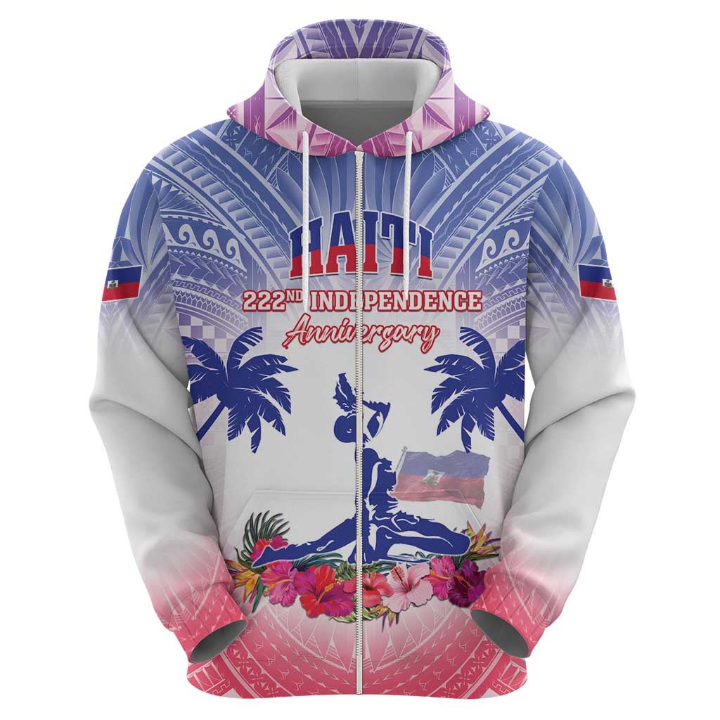 Personalised Haiti Independence Day Zip Hoodie Neg Maron Polynesian Style LT05 - Polynesian Pride
