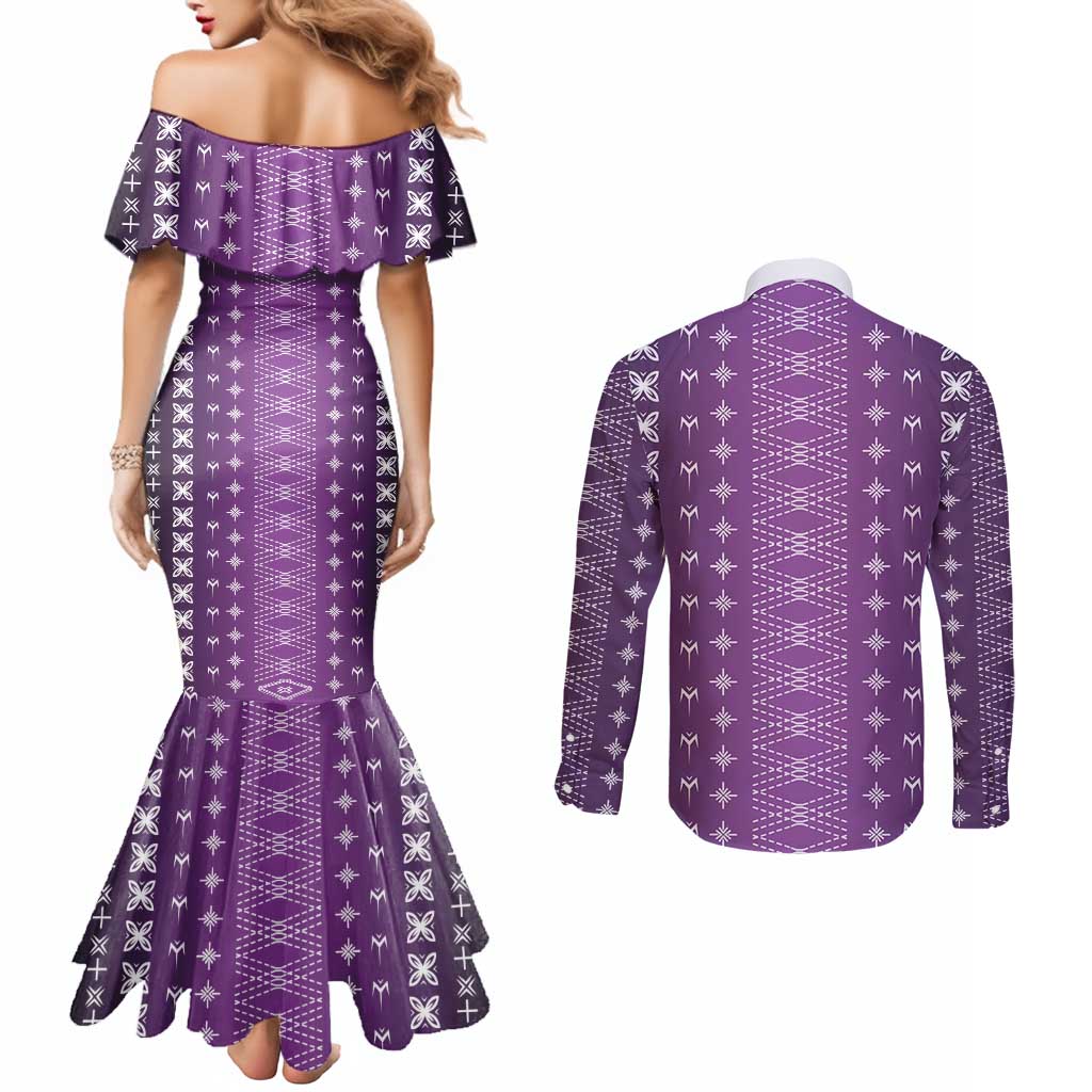 Purple Samoa Malu Tattoo Inspired Couples Matching Mermaid Dress and Long Sleeve Button Shirt LT05 - Polynesian Pride
