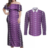 Purple Samoa Malu Tattoo Inspired Couples Matching Off Shoulder Maxi Dress and Long Sleeve Button Shirt LT05 Purple - Polynesian Pride