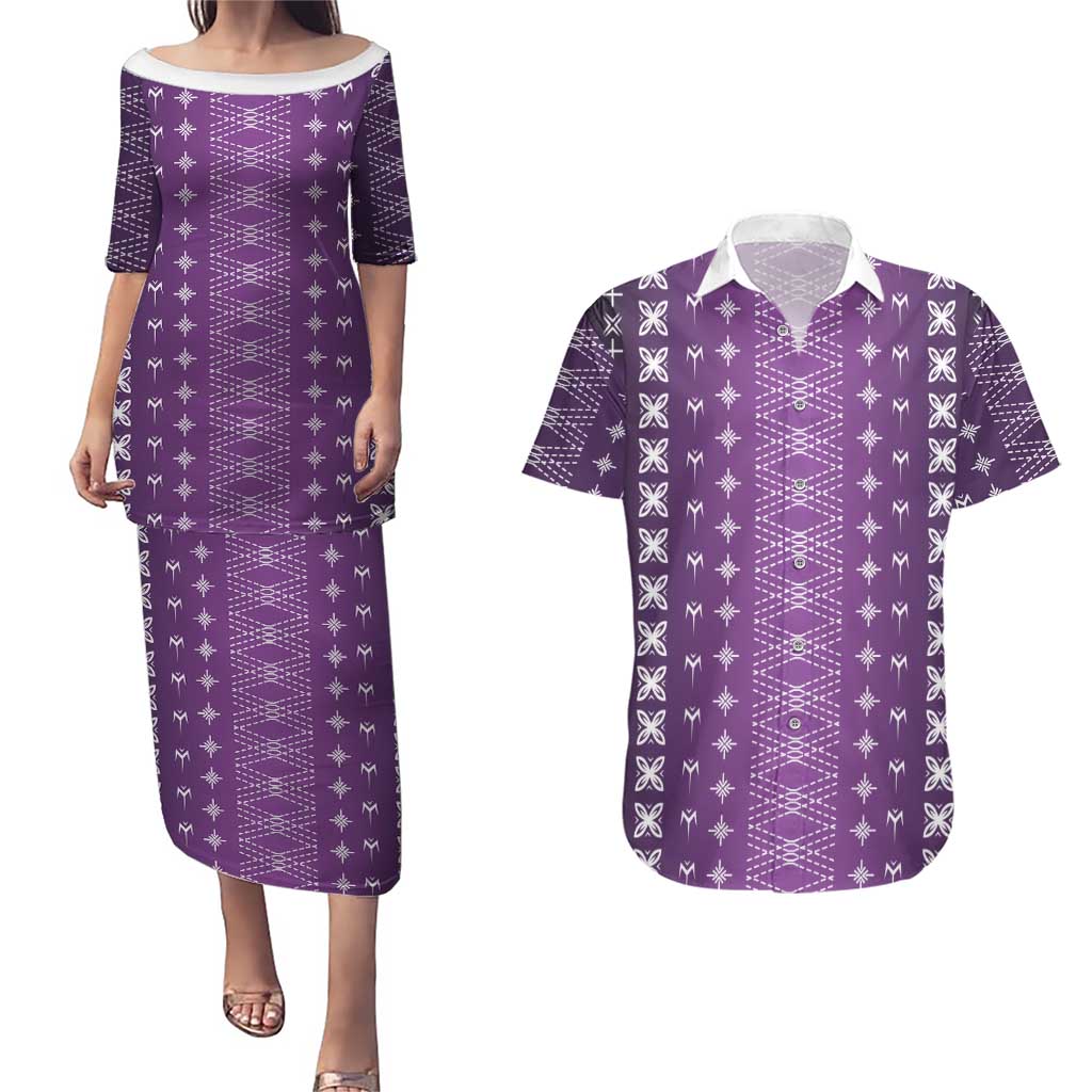 Purple Samoa Malu Tattoo Inspired Couples Matching Puletasi and Hawaiian Shirt LT05 Purple - Polynesian Pride