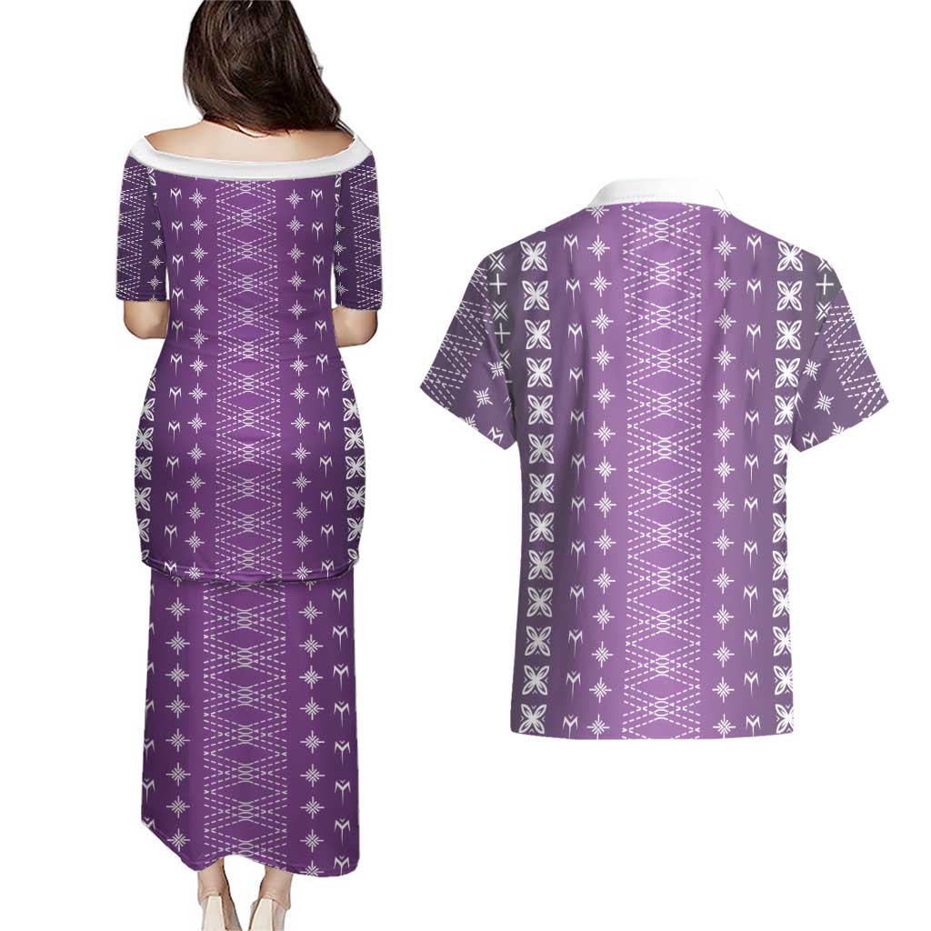 Purple Samoa Malu Tattoo Inspired Couples Matching Puletasi and Hawaiian Shirt LT05 - Polynesian Pride