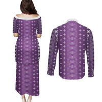Purple Samoa Malu Tattoo Inspired Couples Matching Puletasi and Long Sleeve Button Shirt LT05 - Polynesian Pride