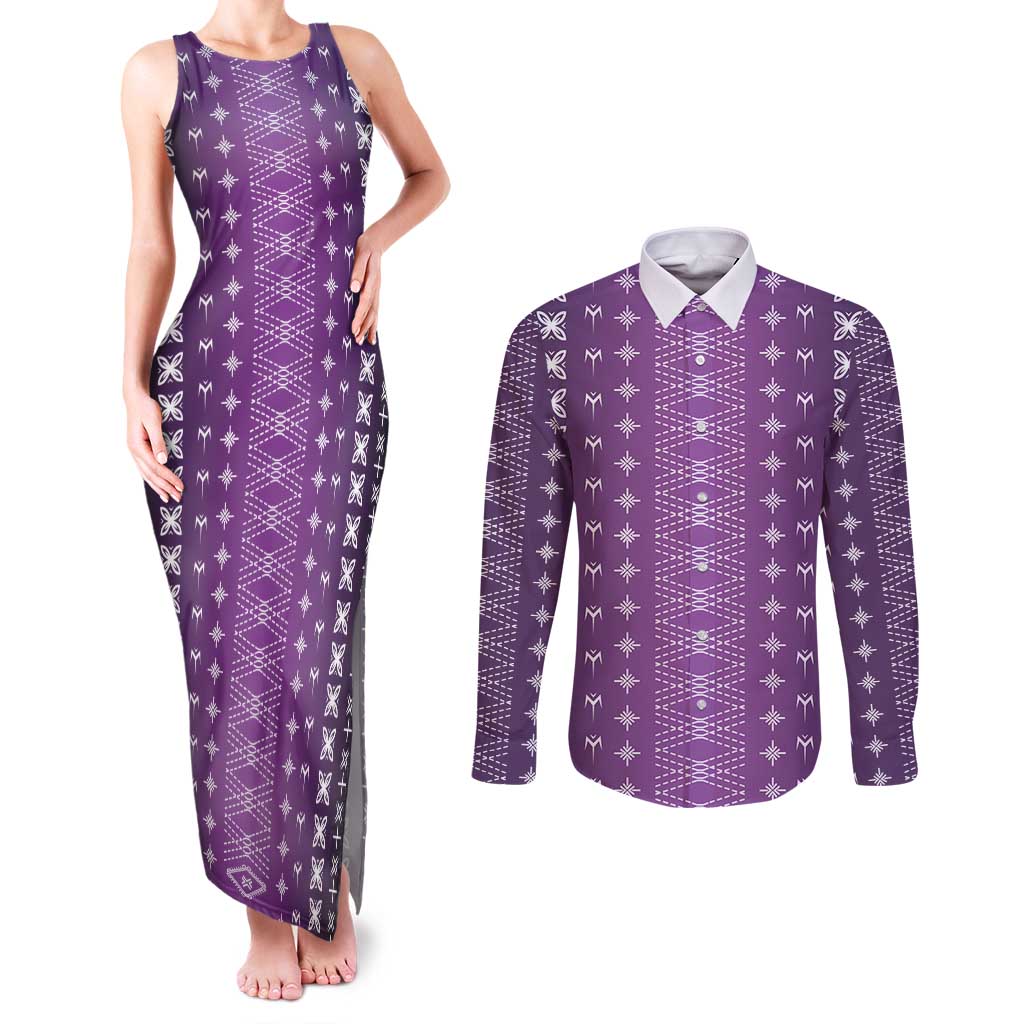 Purple Samoa Malu Tattoo Inspired Couples Matching Tank Maxi Dress and Long Sleeve Button Shirt LT05 Purple - Polynesian Pride