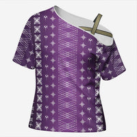 Purple Samoa Malu Tattoo Inspired Cross Shoulder Shirt LT05 Female Purple - Polynesian Pride