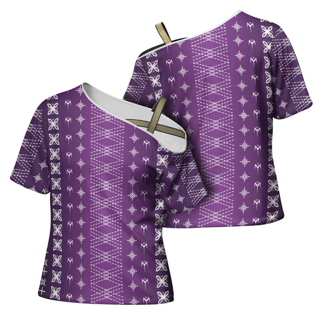 Purple Samoa Malu Tattoo Inspired Cross Shoulder Shirt LT05 - Polynesian Pride