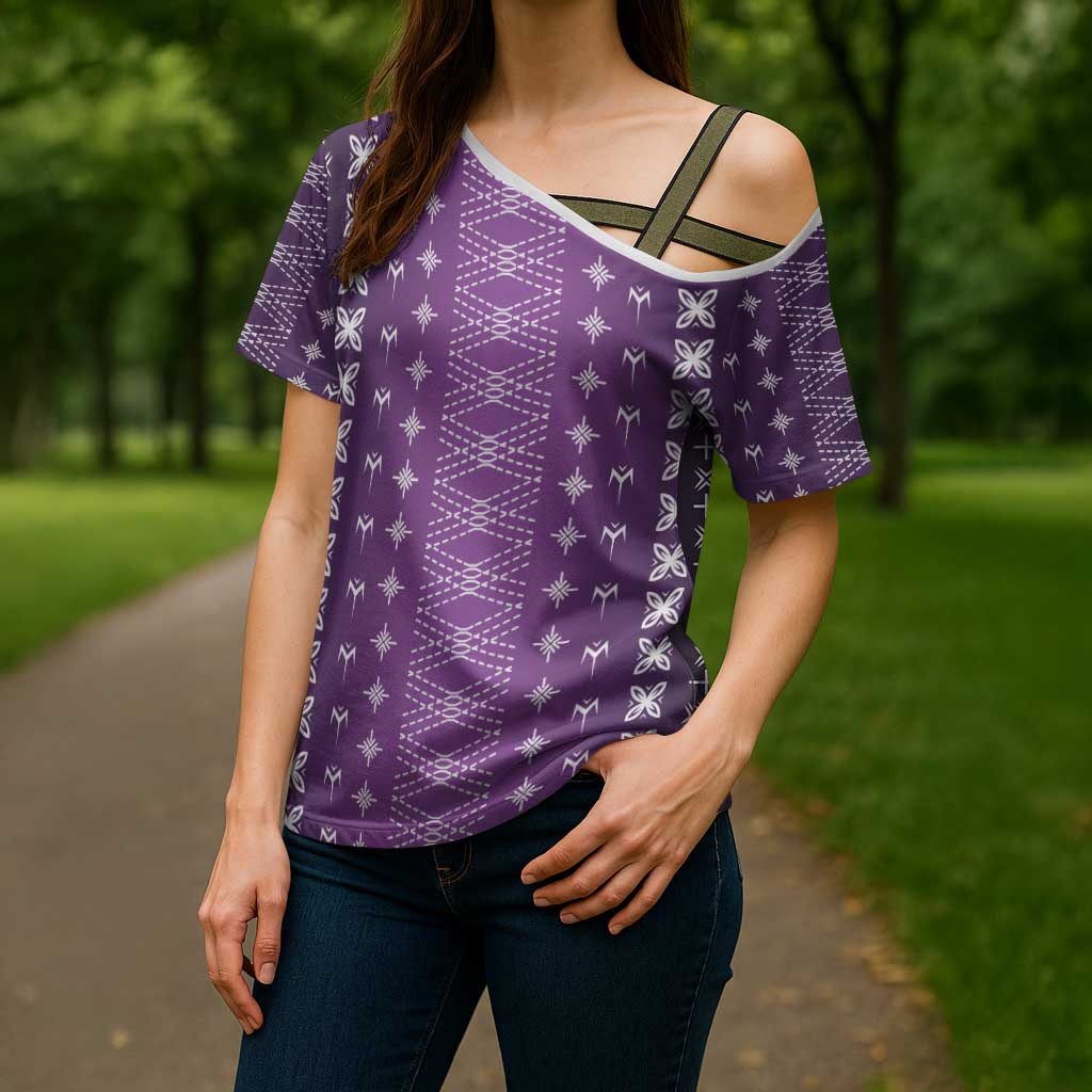 Purple Samoa Malu Tattoo Inspired Cross Shoulder Shirt LT05 - Polynesian Pride