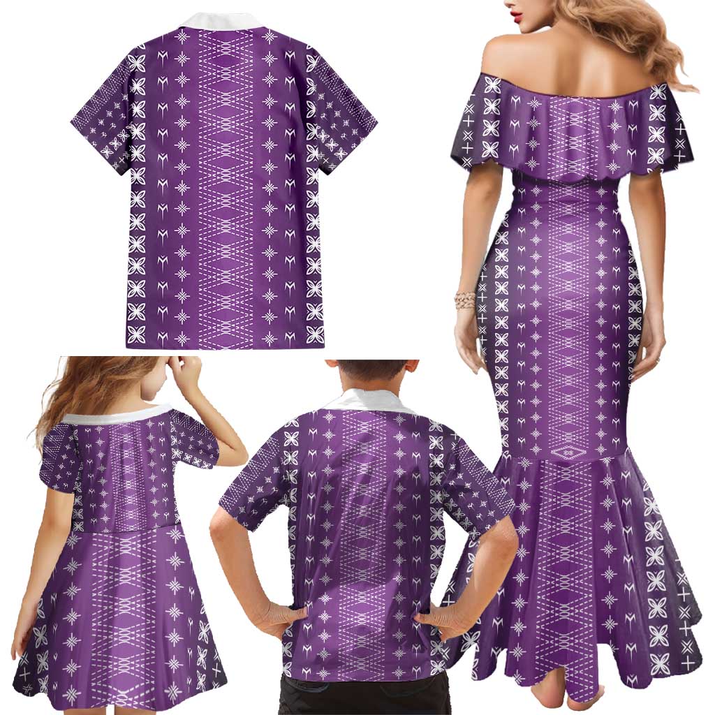 Purple Samoa Malu Tattoo Inspired Family Matching Mermaid Dress and Hawaiian Shirt - Polynesian Pride