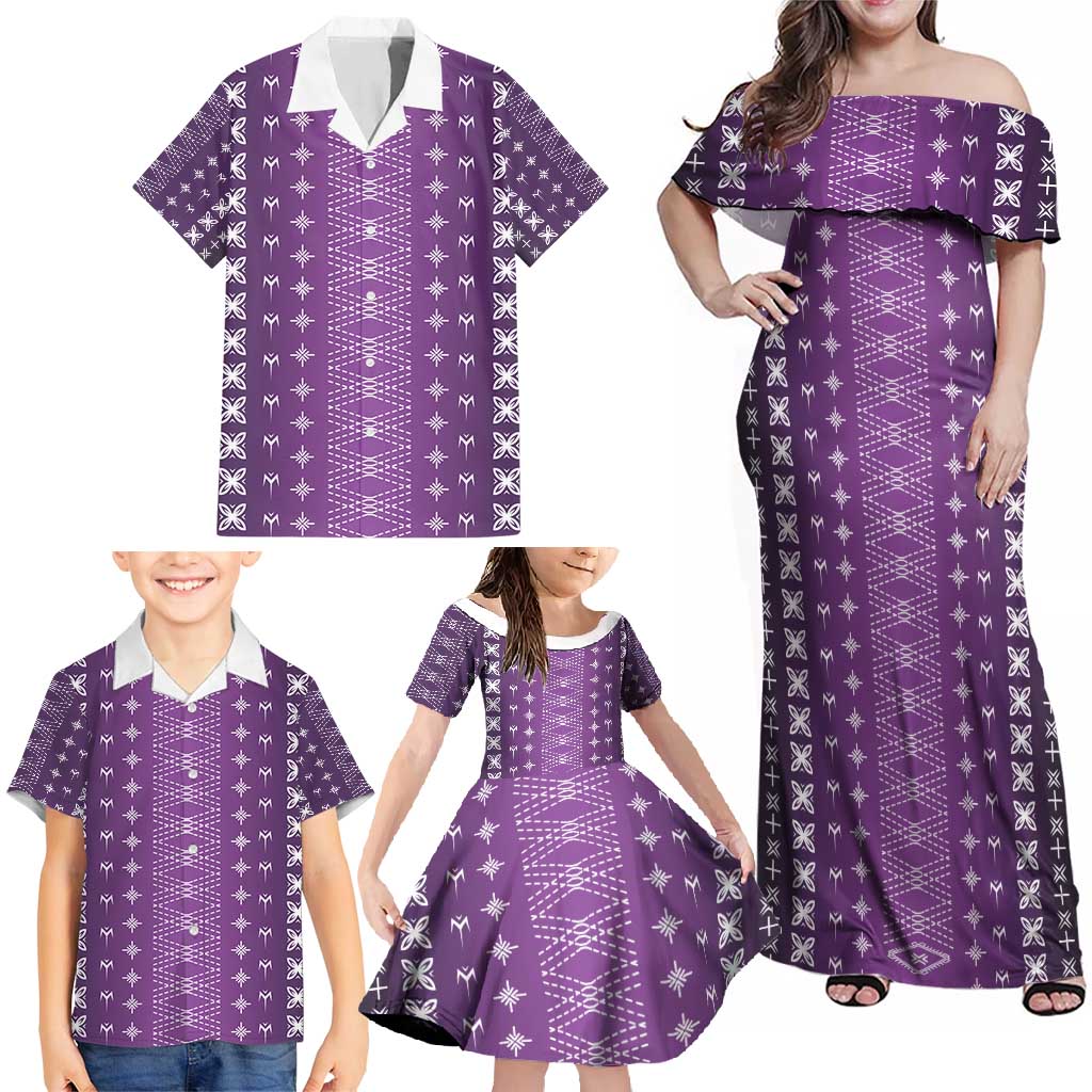 Purple Samoa Malu Tattoo Inspired Family Matching Off Shoulder Maxi Dress and Hawaiian Shirt - Polynesian Pride