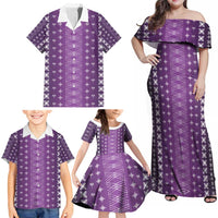 Purple Samoa Malu Tattoo Inspired Family Matching Off Shoulder Maxi Dress and Hawaiian Shirt - Polynesian Pride