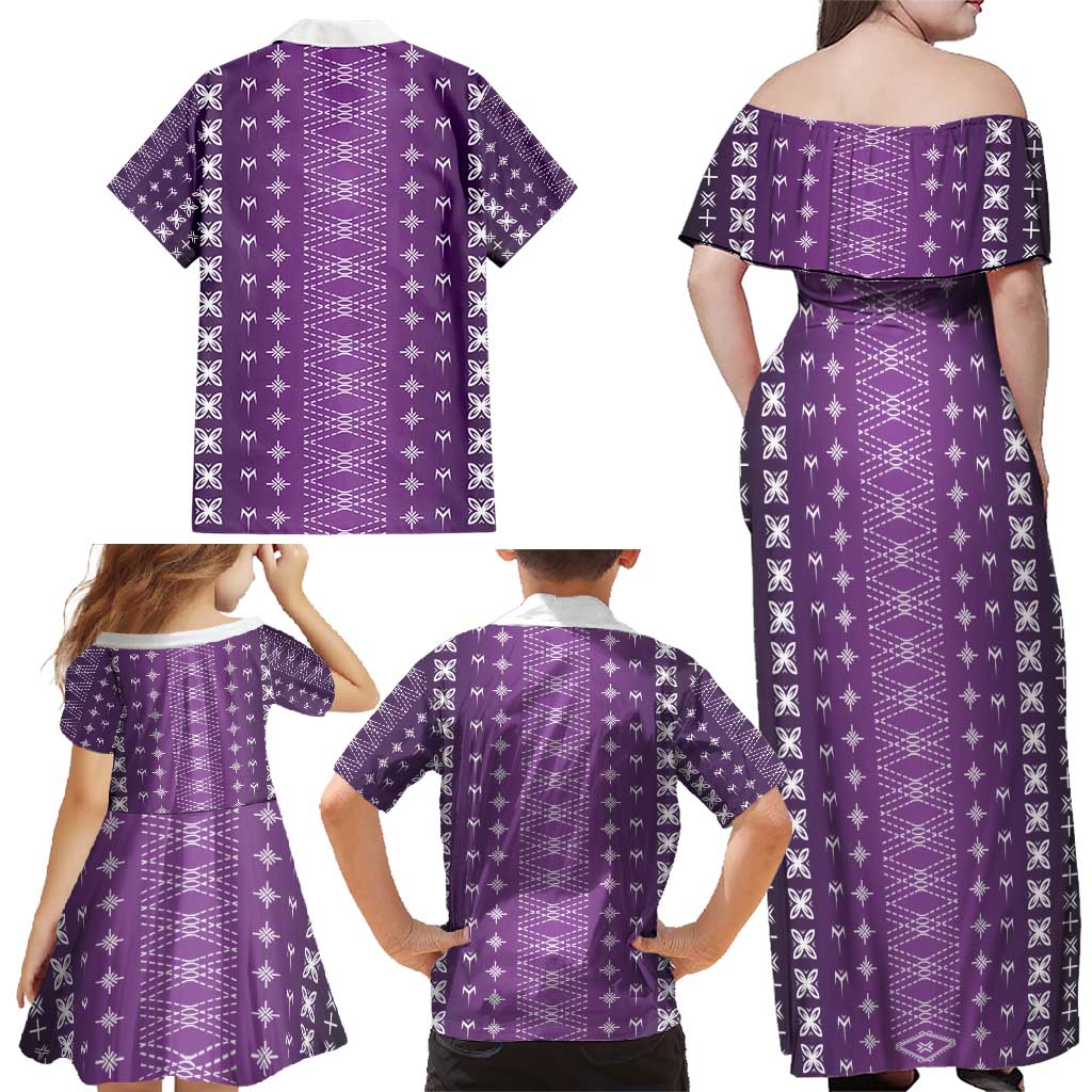 Purple Samoa Malu Tattoo Inspired Family Matching Off Shoulder Maxi Dress and Hawaiian Shirt - Polynesian Pride