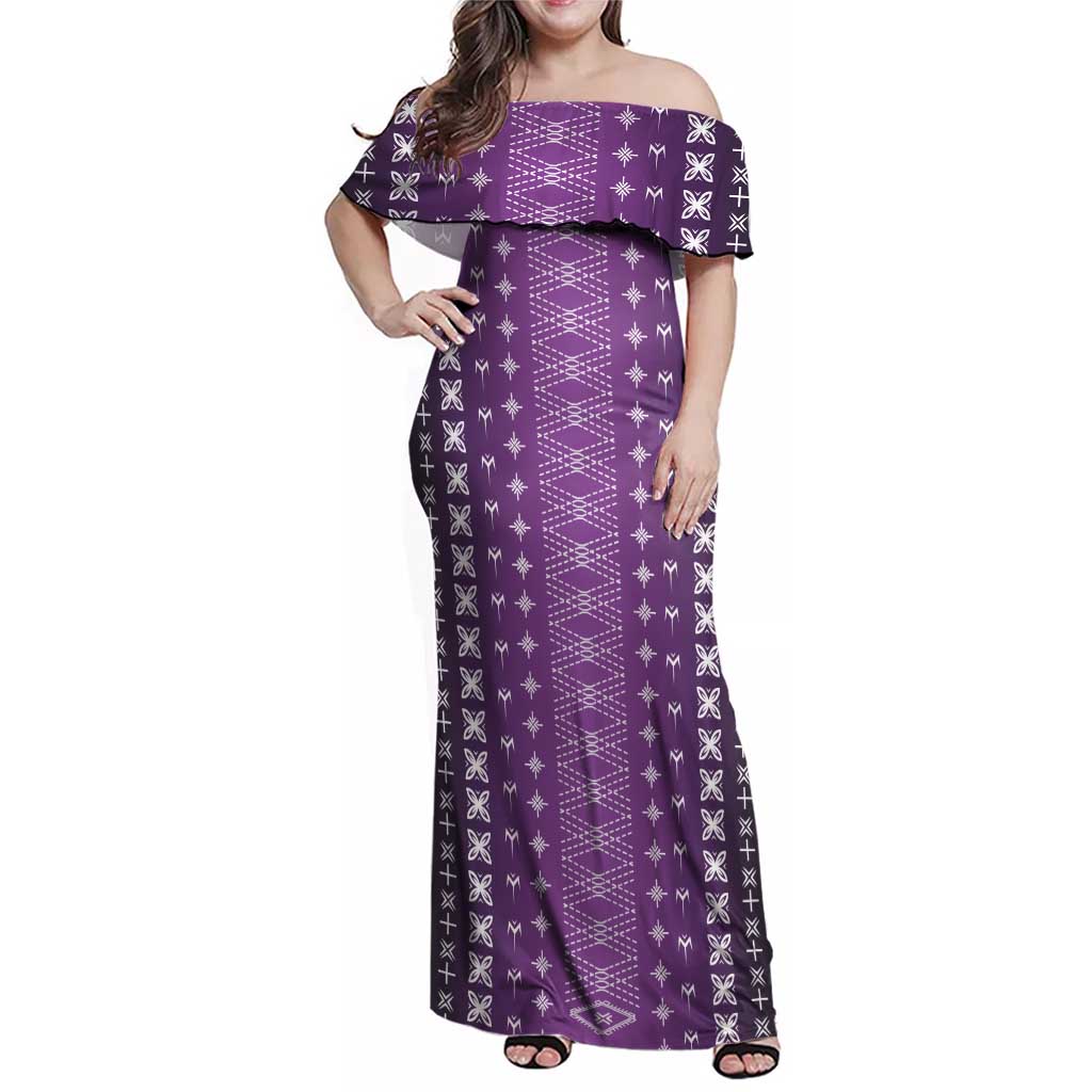 Purple Samoa Malu Tattoo Inspired Family Matching Off Shoulder Maxi Dress and Hawaiian Shirt - Polynesian Pride