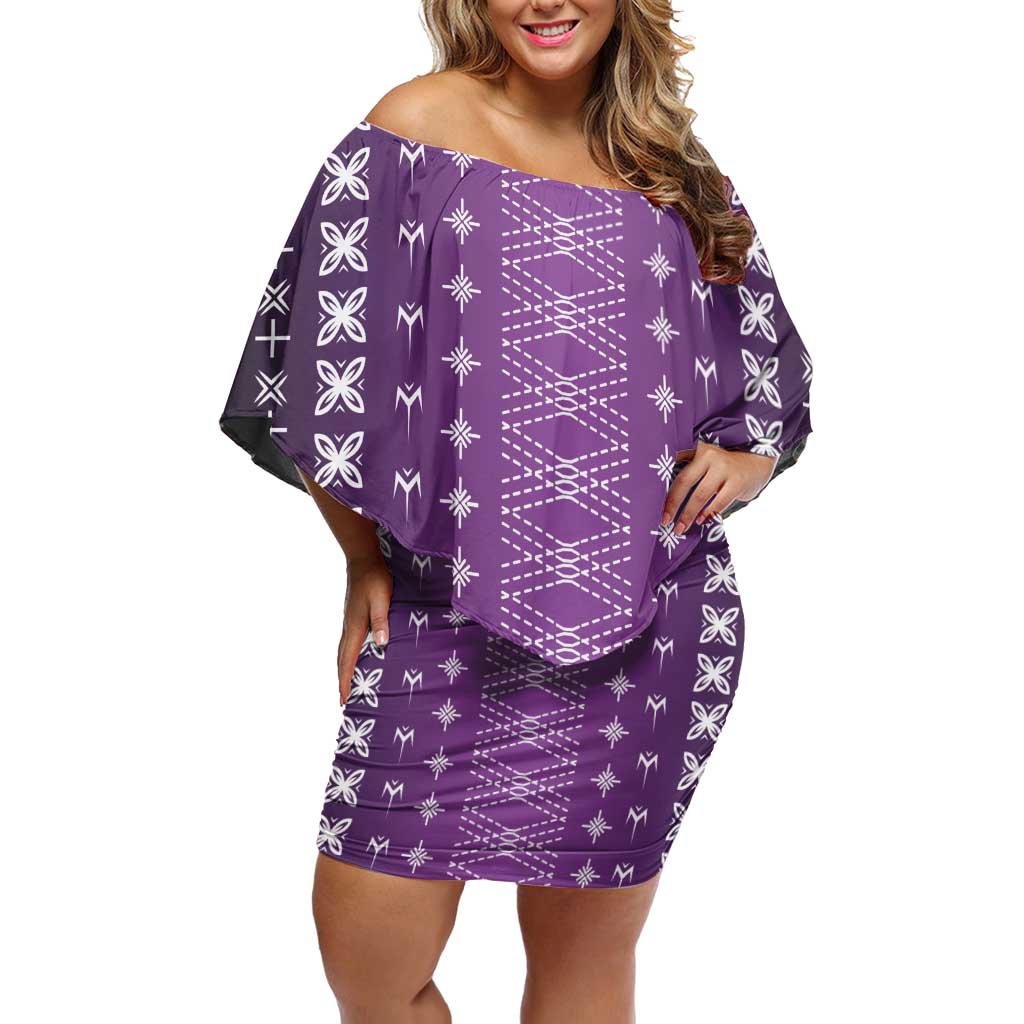Purple Samoa Malu Tattoo Inspired Family Matching Off Shoulder Short Dress and Hawaiian Shirt - Polynesian Pride