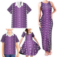 Purple Samoa Malu Tattoo Inspired Family Matching Tank Maxi Dress and Hawaiian Shirt - Polynesian Pride
