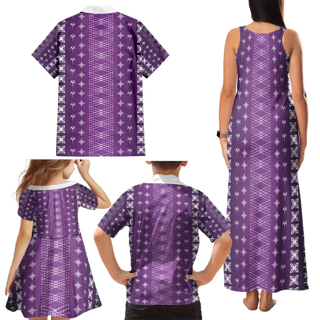 Purple Samoa Malu Tattoo Inspired Family Matching Tank Maxi Dress and Hawaiian Shirt - Polynesian Pride