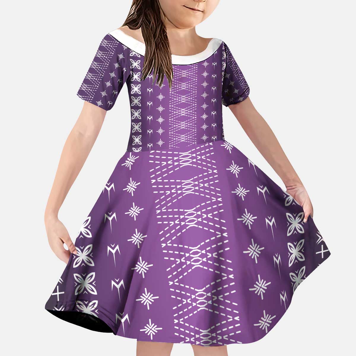 Purple Samoa Malu Tattoo Inspired Kid Short Sleeve Dress - Polynesian Pride