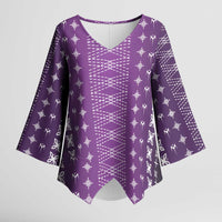 Purple Samoa Malu Tattoo Inspired Kimono Sleeve Blouse LT05 Female Purple - Polynesian Pride