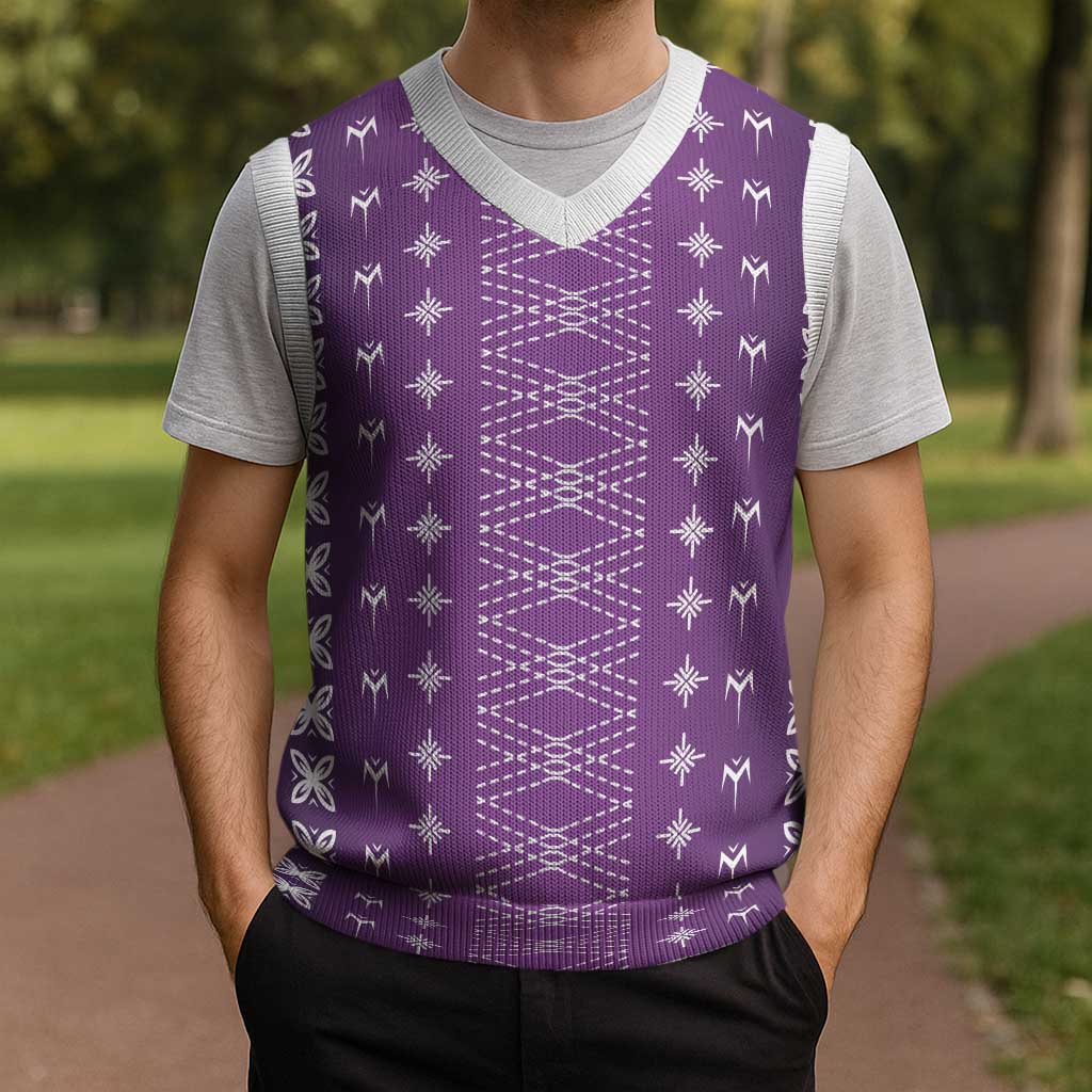 Purple Samoa Malu Tattoo Inspired Christmas Knitted V-Neck Vest - Polynesian Pride