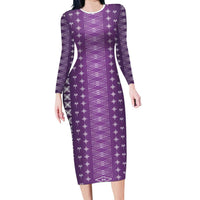 Purple Samoa Malu Tattoo Inspired Long Sleeve Bodycon Dress - Polynesian Pride