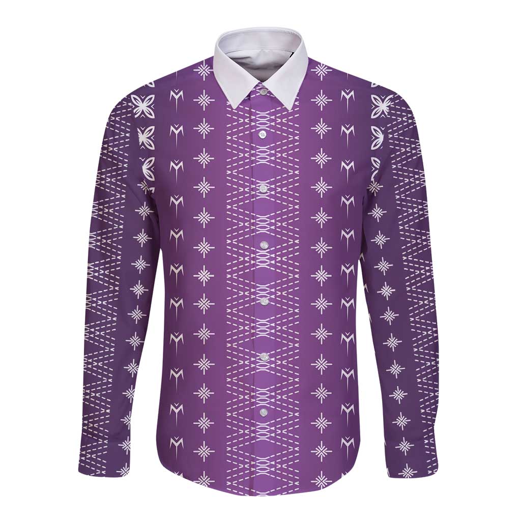 Purple Samoa Malu Tattoo Inspired Long Sleeve Button Shirt LT05 Unisex Purple - Polynesian Pride