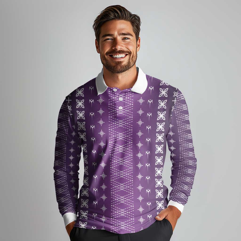 Purple Samoa Malu Tattoo Inspired Long Sleeve Polo Shirt LT05 - Polynesian Pride