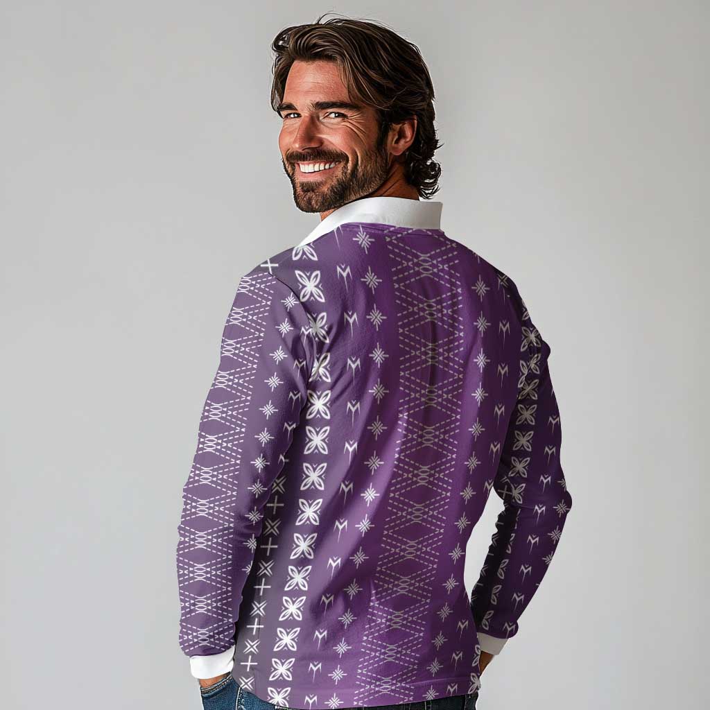 Purple Samoa Malu Tattoo Inspired Long Sleeve Polo Shirt LT05 - Polynesian Pride