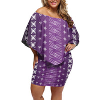 Purple Samoa Malu Tattoo Inspired Off Shoulder Short Dress LT05 Women Purple - Polynesian Pride
