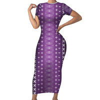 Purple Samoa Malu Tattoo Inspired Short Sleeve Bodycon Dress LT05 Long Dress Purple - Polynesian Pride