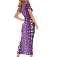 Purple Samoa Malu Tattoo Inspired Short Sleeve Bodycon Dress LT05 - Polynesian Pride