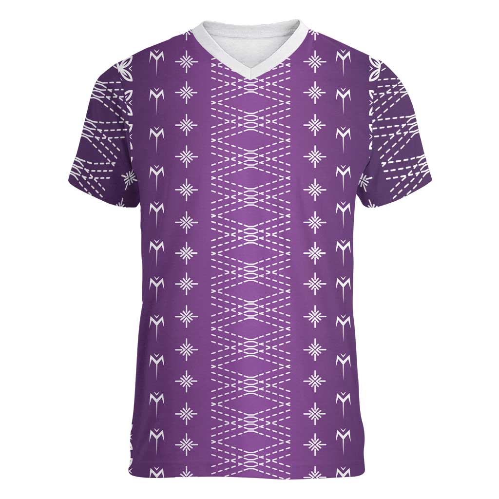 Purple Samoa Malu Tattoo Inspired Women V-Neck T-Shirt LT05 Female Purple - Polynesian Pride