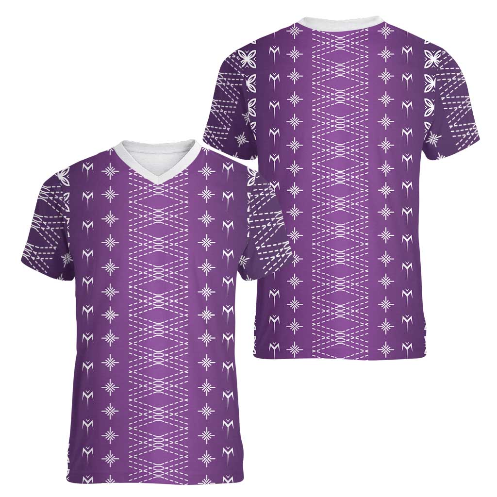 Purple Samoa Malu Tattoo Inspired Women V-Neck T-Shirt LT05 - Polynesian Pride