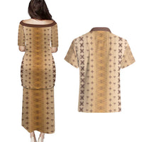 Beige Samoa Malu Tattoo Inspired Couples Matching Puletasi and Hawaiian Shirt LT05 - Polynesian Pride