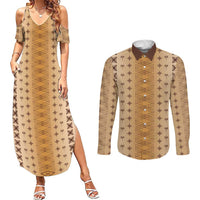 Beige Samoa Malu Tattoo Inspired Couples Matching Summer Maxi Dress and Long Sleeve Button Shirt LT05 Beige - Polynesian Pride