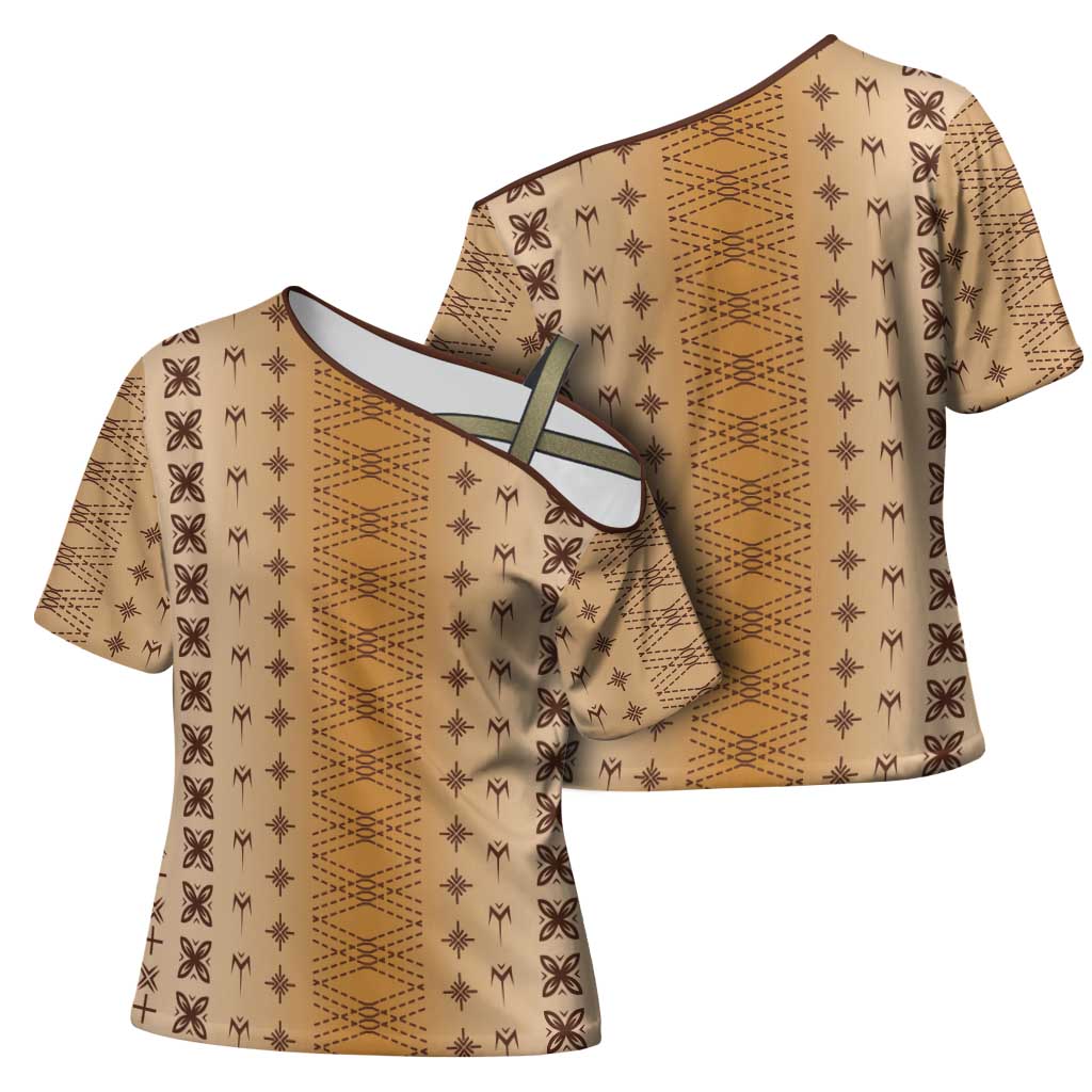 Beige Samoa Malu Tattoo Inspired Cross Shoulder Shirt - Polynesian Pride