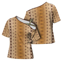 Beige Samoa Malu Tattoo Inspired Cross Shoulder Shirt - Polynesian Pride