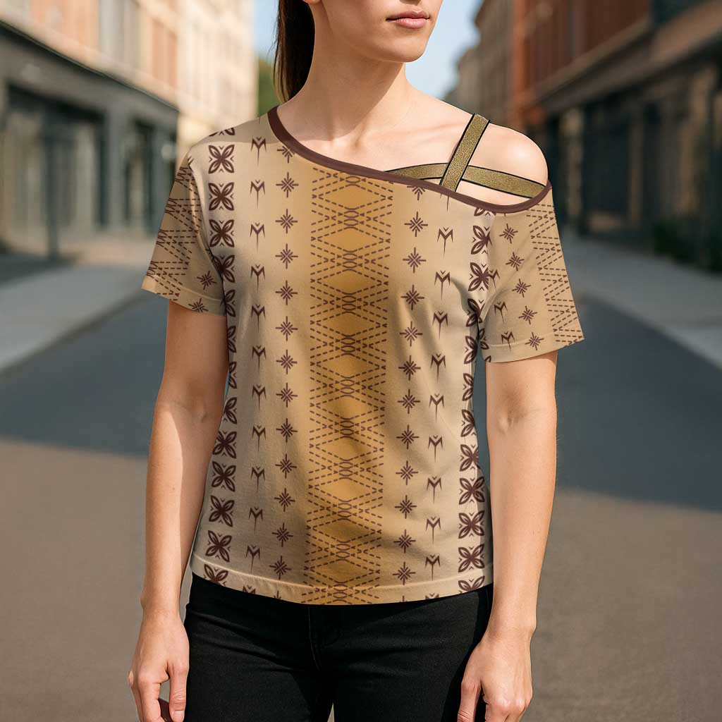 Beige Samoa Malu Tattoo Inspired Cross Shoulder Shirt - Polynesian Pride