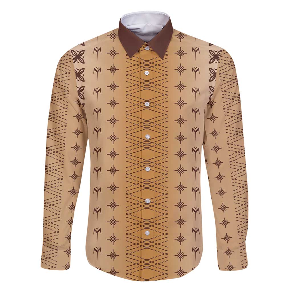 Beige Samoa Malu Tattoo Inspired Family Matching Long Sleeve Bodycon Dress and Hawaiian Shirt - Polynesian Pride