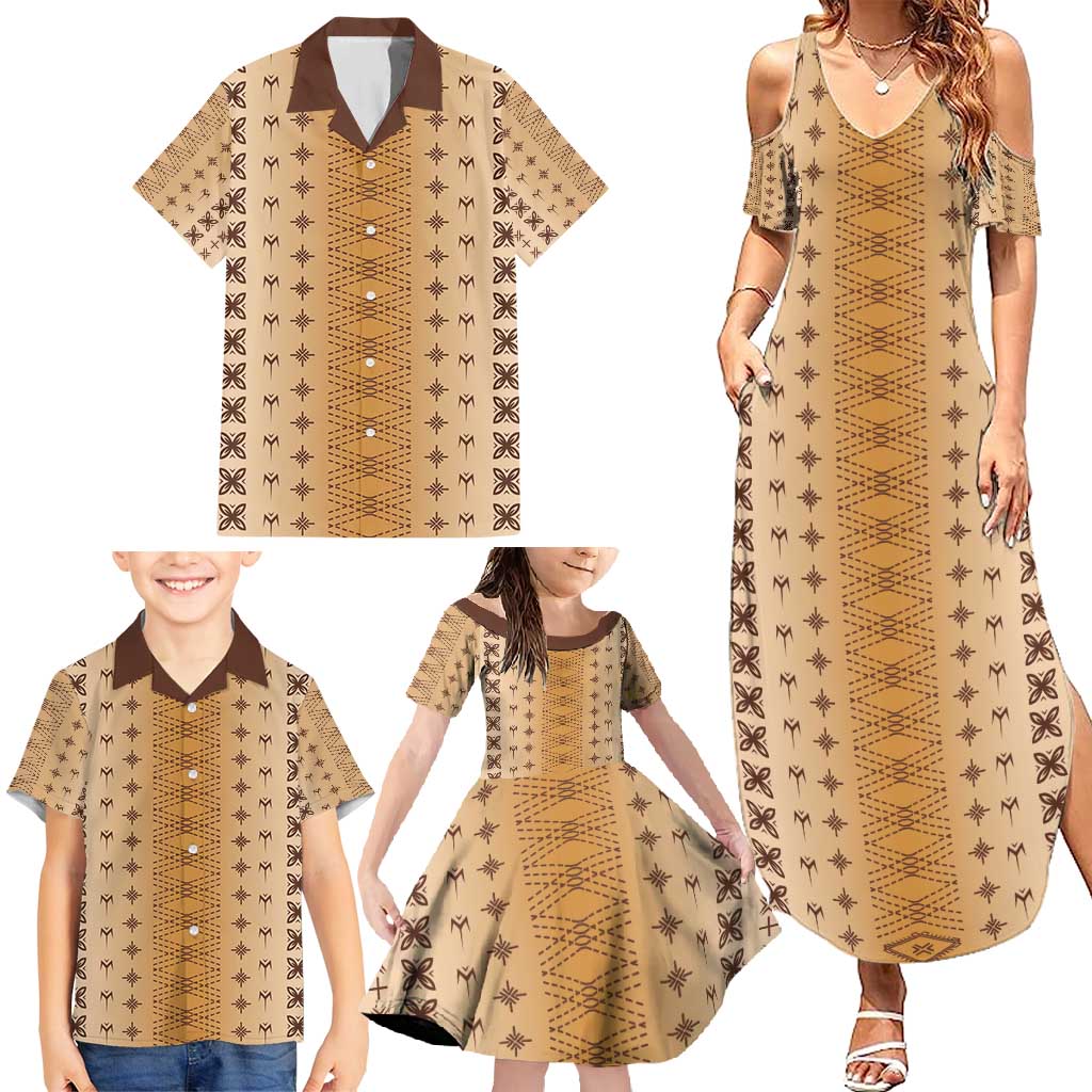 Beige Samoa Malu Tattoo Inspired Family Matching Summer Maxi Dress and Hawaiian Shirt - Polynesian Pride