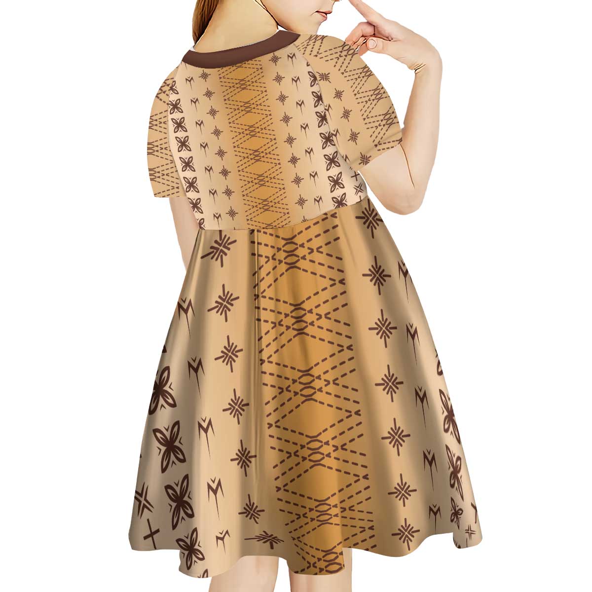 Beige Samoa Malu Tattoo Inspired Kid Short Sleeve Dress - Polynesian Pride