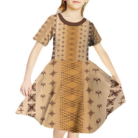 Beige Samoa Malu Tattoo Inspired Kid Short Sleeve Dress - Polynesian Pride