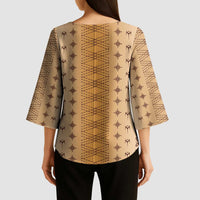 Beige Samoa Malu Tattoo Inspired Kimono Sleeve Blouse LT05 - Polynesian Pride