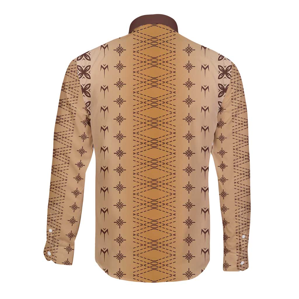 Beige Samoa Malu Tattoo Inspired Long Sleeve Button Shirt LT05 - Polynesian Pride