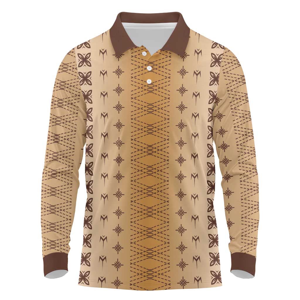 Beige Samoa Malu Tattoo Inspired Long Sleeve Polo Shirt - Polynesian Pride