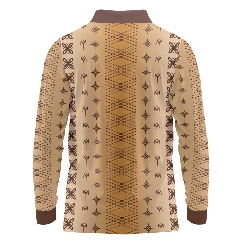 Beige Samoa Malu Tattoo Inspired Long Sleeve Polo Shirt - Polynesian Pride
