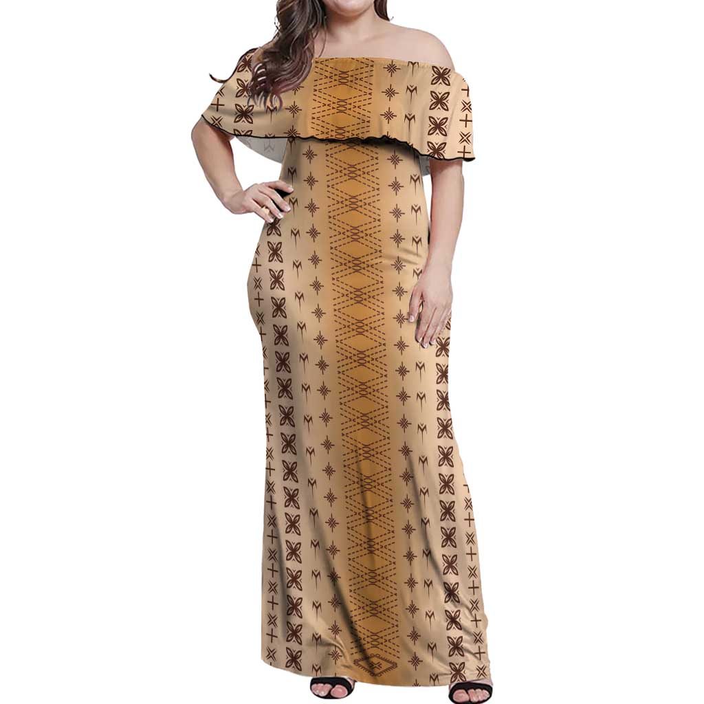 Beige Samoa Malu Tattoo Inspired Off Shoulder Maxi Dress LT05 Women Beige - Polynesian Pride