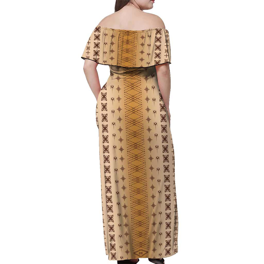 Beige Samoa Malu Tattoo Inspired Off Shoulder Maxi Dress LT05 - Polynesian Pride