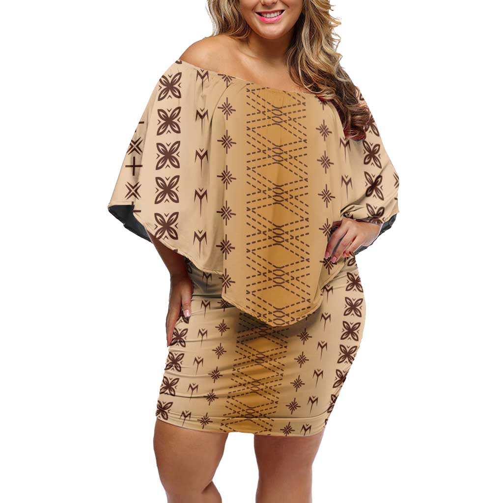 Beige Samoa Malu Tattoo Inspired Off Shoulder Short Dress LT05 Women Beige - Polynesian Pride