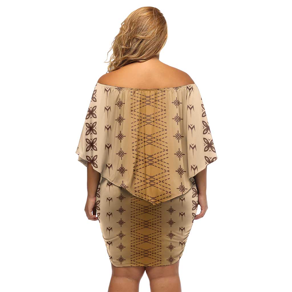 Beige Samoa Malu Tattoo Inspired Off Shoulder Short Dress LT05 - Polynesian Pride