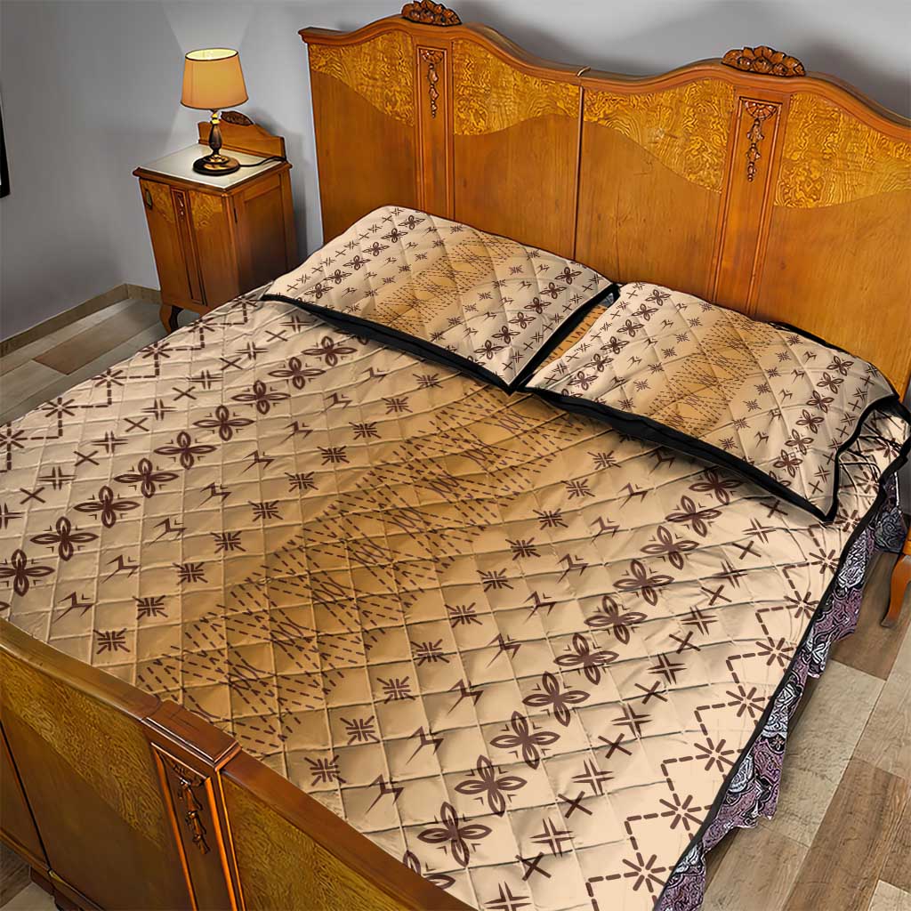 Beige Samoa Malu Tattoo Inspired Quilt Bed Set - Polynesian Pride