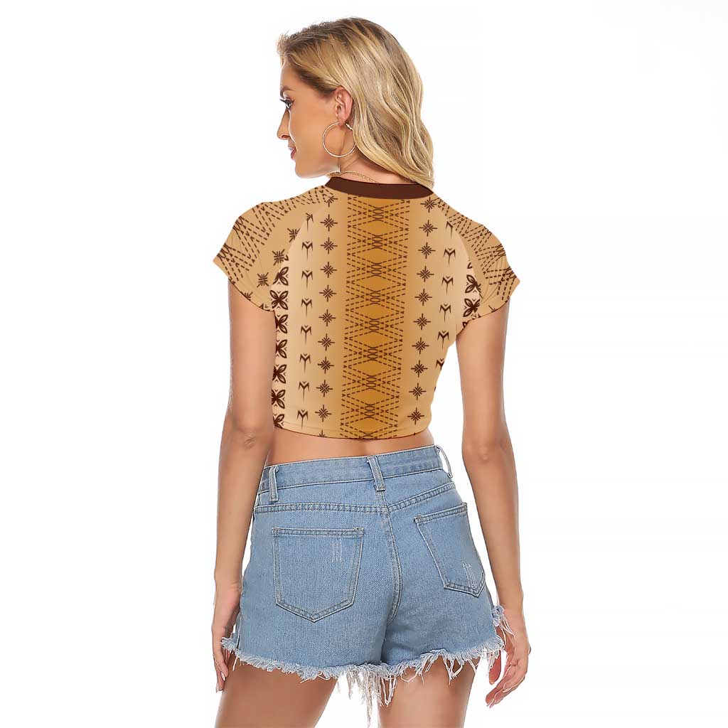 Beige Samoa Malu Tattoo Inspired Raglan Cropped T Shirt - Polynesian Pride